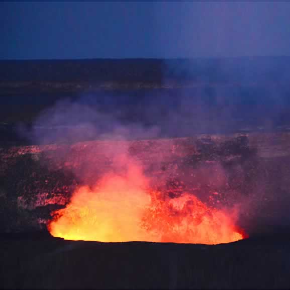 Volcanoes National Park Hawaii erupting at night