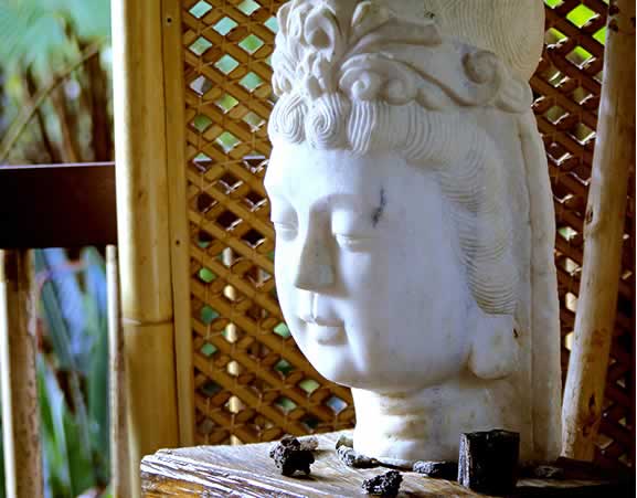 Tranquil Asian sculpted statue head on table